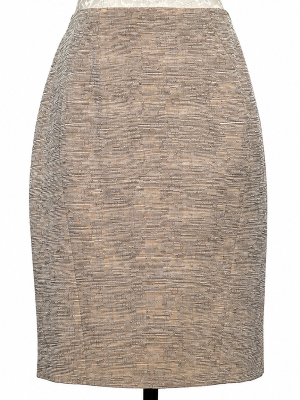Elie Tahari Textured Pencil Skirt Size 12 Neutral Linen Blend Career Occasion